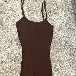 Long Brown Ribbed Dress